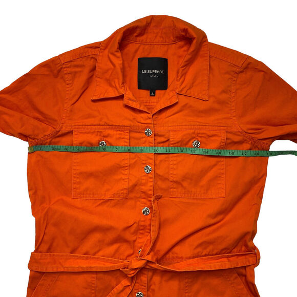 LE SUPERBE Kelly Twill Romper In Neon Orange Size 4 Short Sleeve Shorts - Picture 4 of 7
